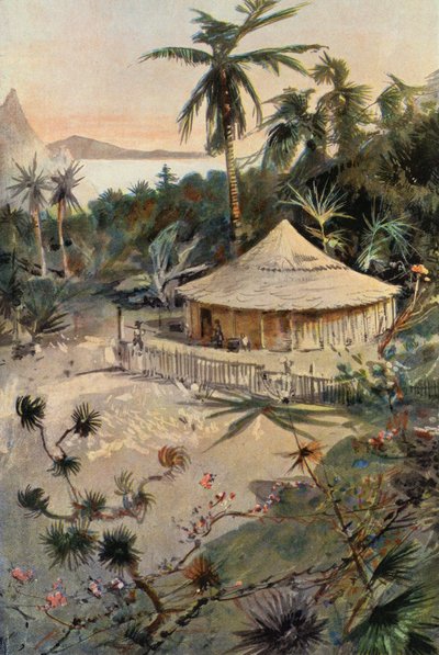Robinson Crusoe: la tienda de campaña de Will Atkins (litografia en color) de Joseph (after) Finnemore