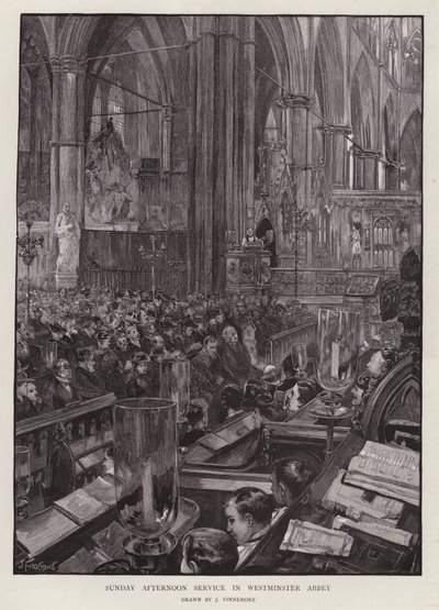 Servicio de tarde del domingo en la Abadía de Westminster, Londres de Joseph (after) Finnemore