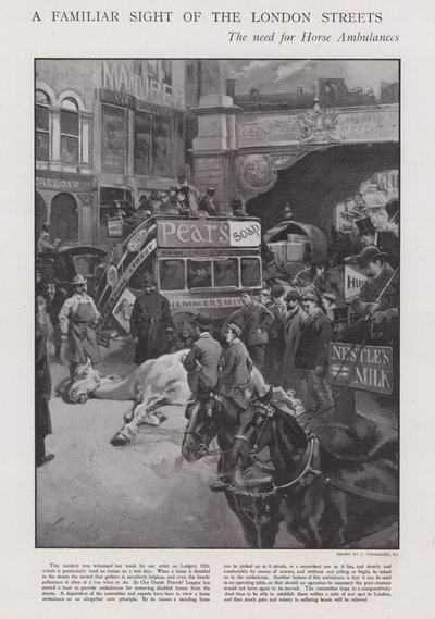 La necesidad de ambulancias para caballos en las calles de Londres (litografía) de Joseph (after) Finnemore