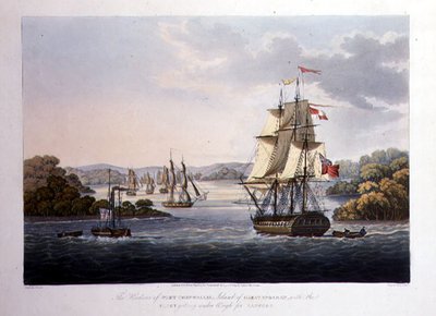 El Puerto de Port Cornwallis. Isla de Gran Andamán, con la Flota Preparándose para Rangún, grabado por G. Hunt, pub. por Kingsbury & Co., Londres de Joseph (after) Moore