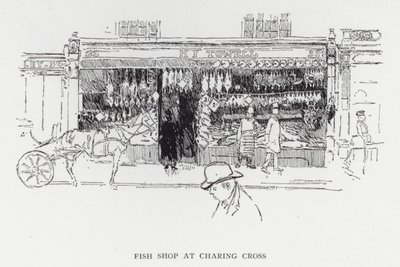 Tienda de pescado en Charing Cross de Joseph (after) Pennell