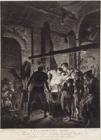 Taller de un herrero, grabado por Richard Earlom de Joseph (after) Wright of Derby