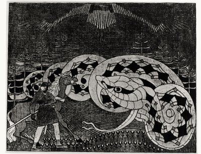 Seppo Llmarinen arando el campo de serpientes, ilustración de 