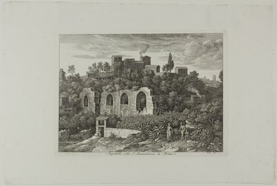 Acueducto bajo el Monasterio de San Buenaventura en Roma, lámina diez de Die Römische Ansichten de Joseph Anton Koch