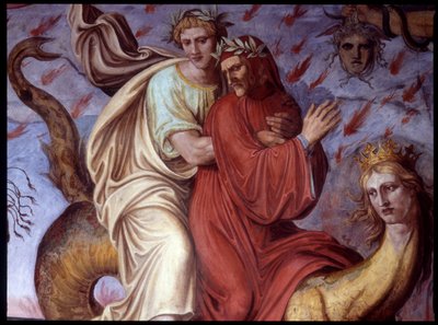La Divina Comedia de Dante - (detalle) representando al escritor. Fresco de Joseph Anton Koch, Casino Massimo, Roma de Joseph Anton Koch