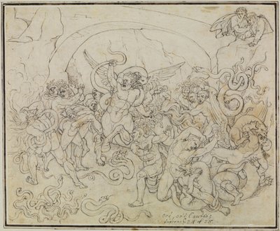 El castigo de los ladrones en el valle de las serpientes y los dragones (Infierno de Dante, Canto 25, V 17) de Joseph Anton Koch