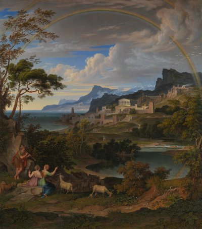 Paisaje heroico con arco iris de Joseph Anton Koch