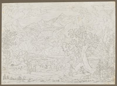 The Grindelwald Glacier with Hunter and Peasant Girl in Foreground de Joseph Anton Koch