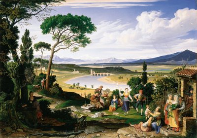 Paisaje del Tíber con gente del campo alegre, 1817 de Joseph Anton Koch