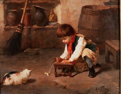 Jugando con el gatito de Joseph Athanase Aufray