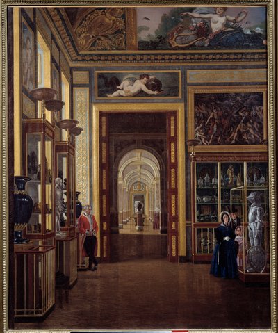 El Salón de las Joyas del Louvre y las salas de Carlos X. Pintura de Joseph Auguste (siglo XIX) de Joseph Auguste
