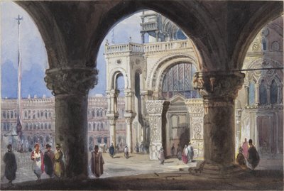 Iglesia y Plaza San Marcos en Venecia, pegado en el Diario de un viaje por Suiza e Italia de Thomas Moody, 1822 de Joseph Axe Sleap