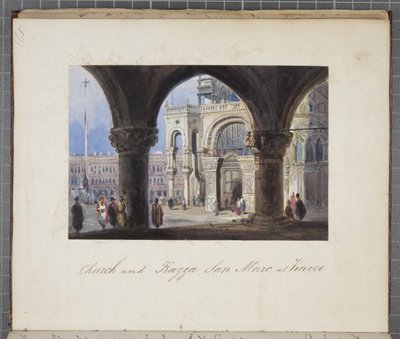 Iglesia y Plaza San Marcos en Venecia, pegado en el Diario de un viaje por Suiza e Italia de Thomas Moody, 1822 de Joseph Axe Sleap