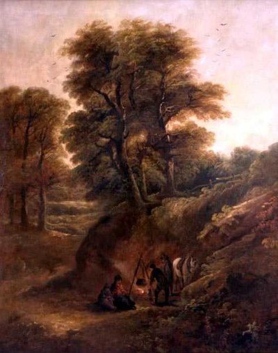 Paisaje Boscoso con Gitanos alrededor de una Fogata de Joseph Barker