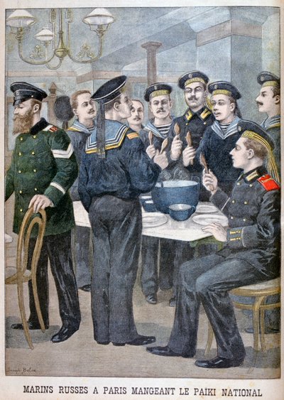Marinos rusos comiendo paiki en París, 1900 de Joseph Belon
