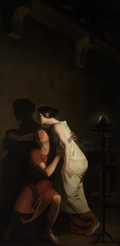 La invención del arte del dibujo (óleo sobre lienzo) de Joseph Benoît Suvée