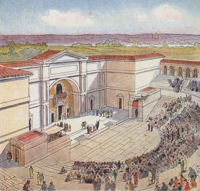 El anfiteatro construido por los romanos en Autun (litografía en color) de Joseph Beuzon