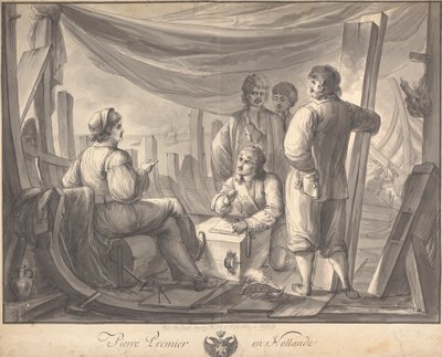 Pierre Premier en Hollande: Escena en el interior de un barco con Pedro el Grande, tomando notas, sobre la construcción naval de Joseph Cartwright