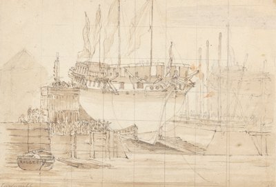 Velero en muelle, proa hacia delante: Cuadrado para trazar de Joseph Cartwright
