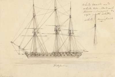 Vista lateral de la corbeta única y parte superior del mástil único, Hotspur de Joseph Cartwright