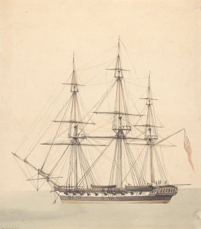 Corbeta individual (?) con tres figuras con uniformes navales y la Union Jack de Joseph Cartwright