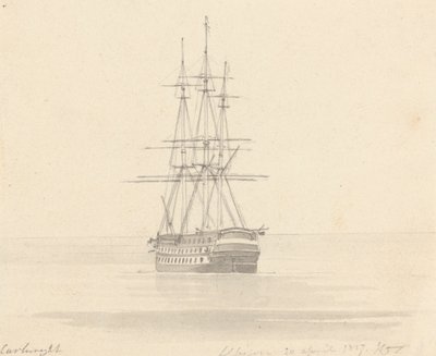 Fragata individual, popa hacia delante; Albion 20 de abril de 1817 de Joseph Cartwright