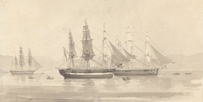 Tres barcos con aparejo de barca de Joseph Cartwright