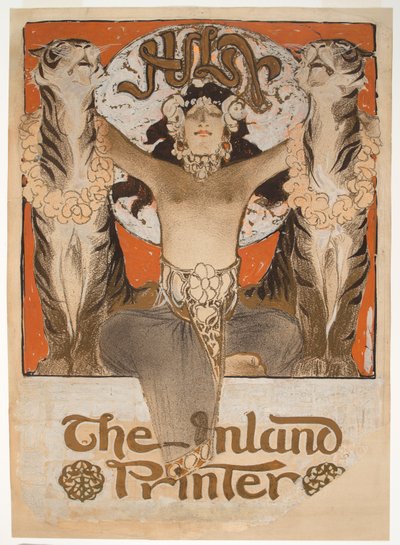 Ilustración de la portada de "The Inland Printer" (pluma y tinta, grafito y gouache blanco sobre papel) de Joseph Christian Leyendecker