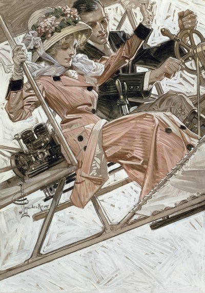 Hombre y mujer en avión (óleo sobre lienzo) de Joseph Christian Leyendecker
