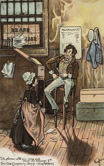 Escena de The Old Curiosity Shop, de Charles Dickens (litografía en color) de Joseph Clayton (1856 1937) (after) Clarke