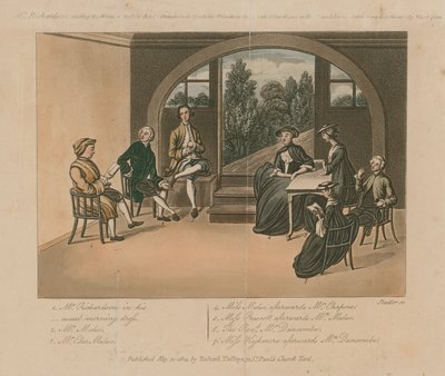 El Sr. Richardson leyendo el manuscrito de Charles Grandison en 1751 de Joseph Constantine Stadler