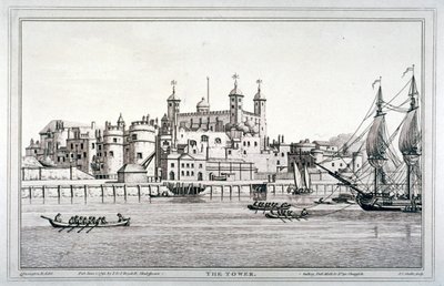 Vista sur de la Torre de Londres con barcos en el río Támesis de Joseph Constantine Stadler
