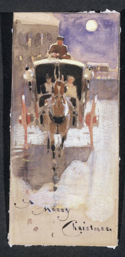 Tarjeta de Navidad con un cabriolé de Joseph Crawhall