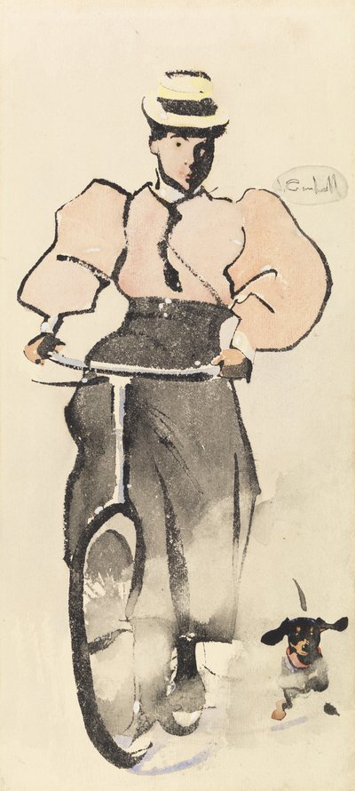 Chica en bicicleta, c.1896 (acuarela sobre papel) de Joseph Crawhall