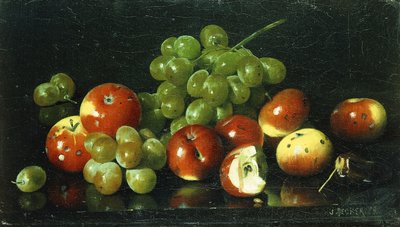 Naturaleza muerta con manzanas silvestres y uvas de Joseph Decker