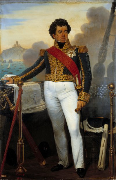Conquista de Argelia: Retrato de Victor Guy, Barón Duperré, almirante y ministro de la marina de 1834 a 1843 (1775-1846), representado en pequeño atuendo de almirante entonces comandando la flota de la expedición de Argel en 1830 de Joseph Desire Court