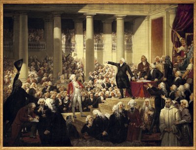 Revolución Francesa: Honoré Gabriel Riqueti, Conde de Mirabeau (1749-1791) ante Monsieur de Henri Evrard, Marqués de Dreux Brézé (1762-1829) en la Asamblea de Diputados, 23 de junio. de Joseph Desire Court