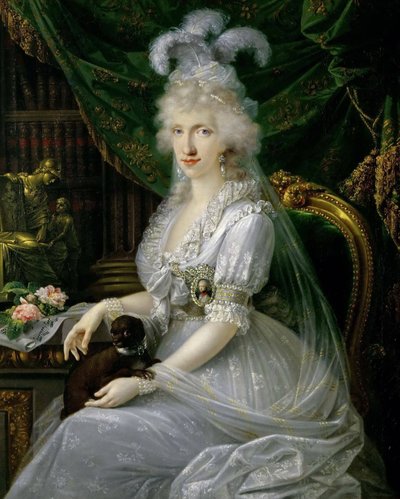 Alemana: María Luisa (Ludovica) de Nápoles-Sicilia (1773-1802), esposa de Fernando III de Toscana, sentada a una mesa, retrato hasta la rodilla de Luisa María Amelia Teresa de Nápoles y Sicilia, princesa de Nápoles y Sicilia (1773-1802), gran duquesa conso de Joseph Dorffmeister