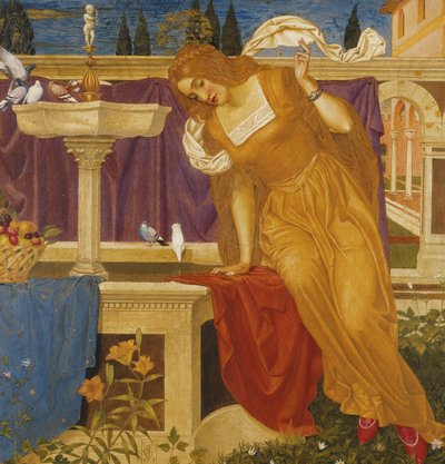 Belleza viendo la imagen de su hogar en la fuente de Joseph Edward Southall