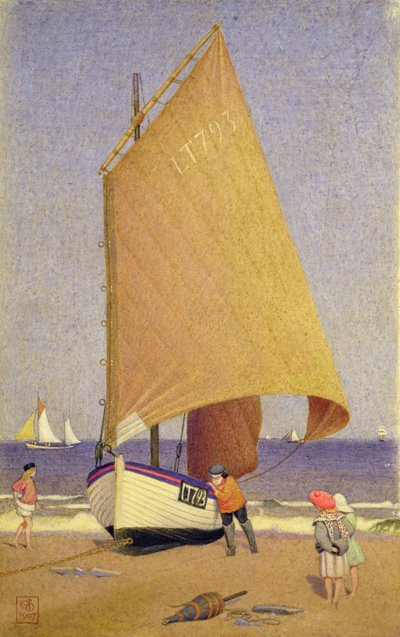 Pescadores trayendo el Barco, Southwold de Joseph Edward Southall