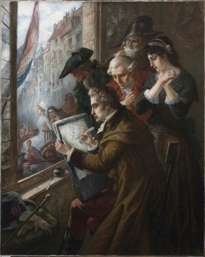 Jacques-Louis David dibujando a María Antonieta llevada a su ejecución, 1793, 1900 de Joseph Emanuel Van Den Bussche