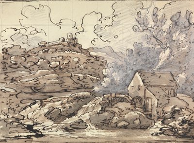 Un molino junto a una cascada de Joseph Farington