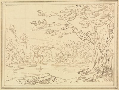Paisaje con árboles junto a un lago de Joseph Farington