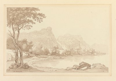Lodore Rocks falls cottage distant de Joseph Farington