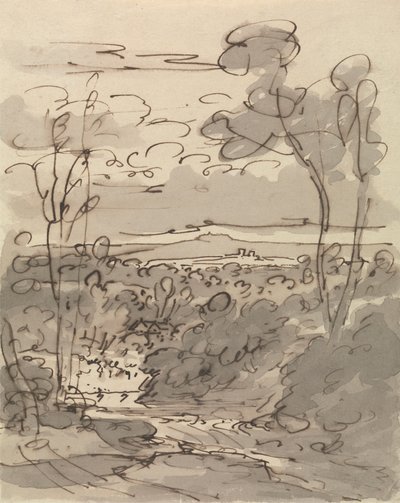 Árboles y paisaje accidentado de Joseph Farington