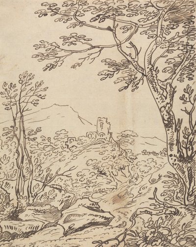 Árboles y un castillo lejano de Joseph Farington