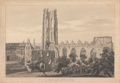 Vista de la iglesia de San Nicolás de Valenciennes tras el asedio de Joseph Farington