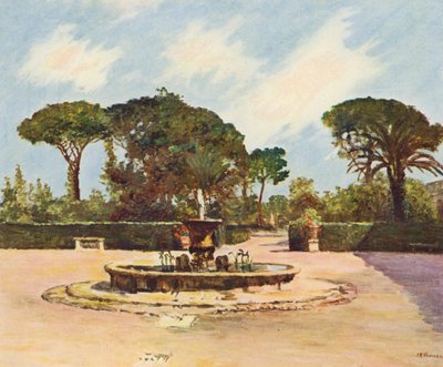 Roma: Villa Médicis, La piscina y el jardín (litografía en color) de Joseph Felix Bouchor