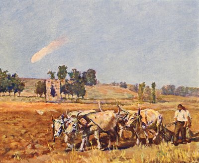 Roma: La campiña romana, bueyes arando (litografía en color) de Joseph Felix Bouchor