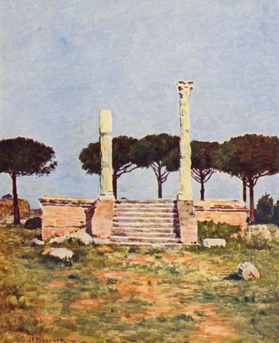 Roma: Ostia, Piazza dei Corporatori (litografía en color) de Joseph Felix Bouchor